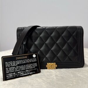 CHANEL BOY Wallet on Chain (WOC) Black Quilted Lambskin Crossbody Bag